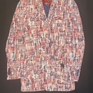 Elie Balleh Red, Blue, white tweed Blazer size 12.